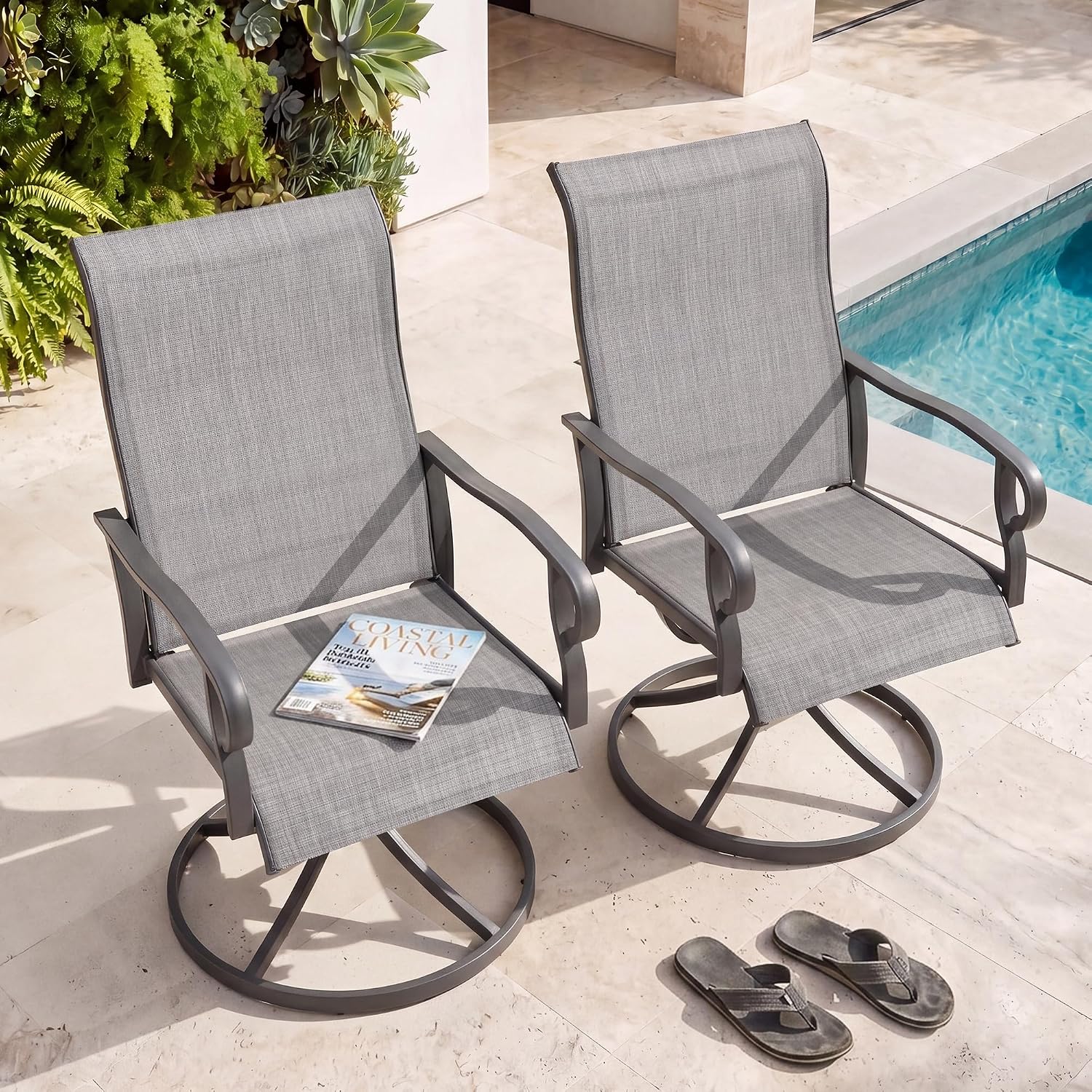 Outdoor Furniture Rocking Chair - 2-Piece Patio Swivel Dining Chairs 360°